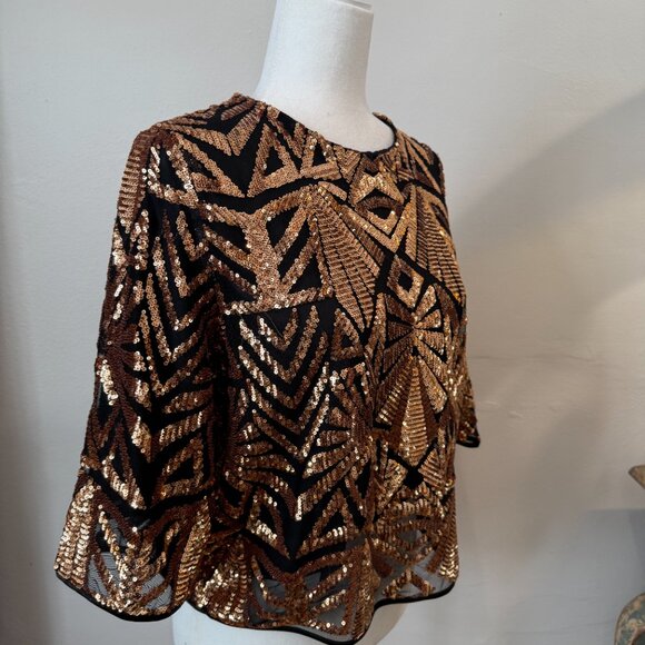 Everly Gold Copper & Black Sequin Top Blouse - Picture 3 of 5
